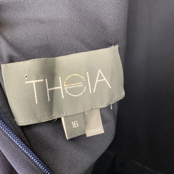 NWT THEIA COUTURE Blue Floral Silk Tea Length Gown Sz 16 - Picture 8 of 11